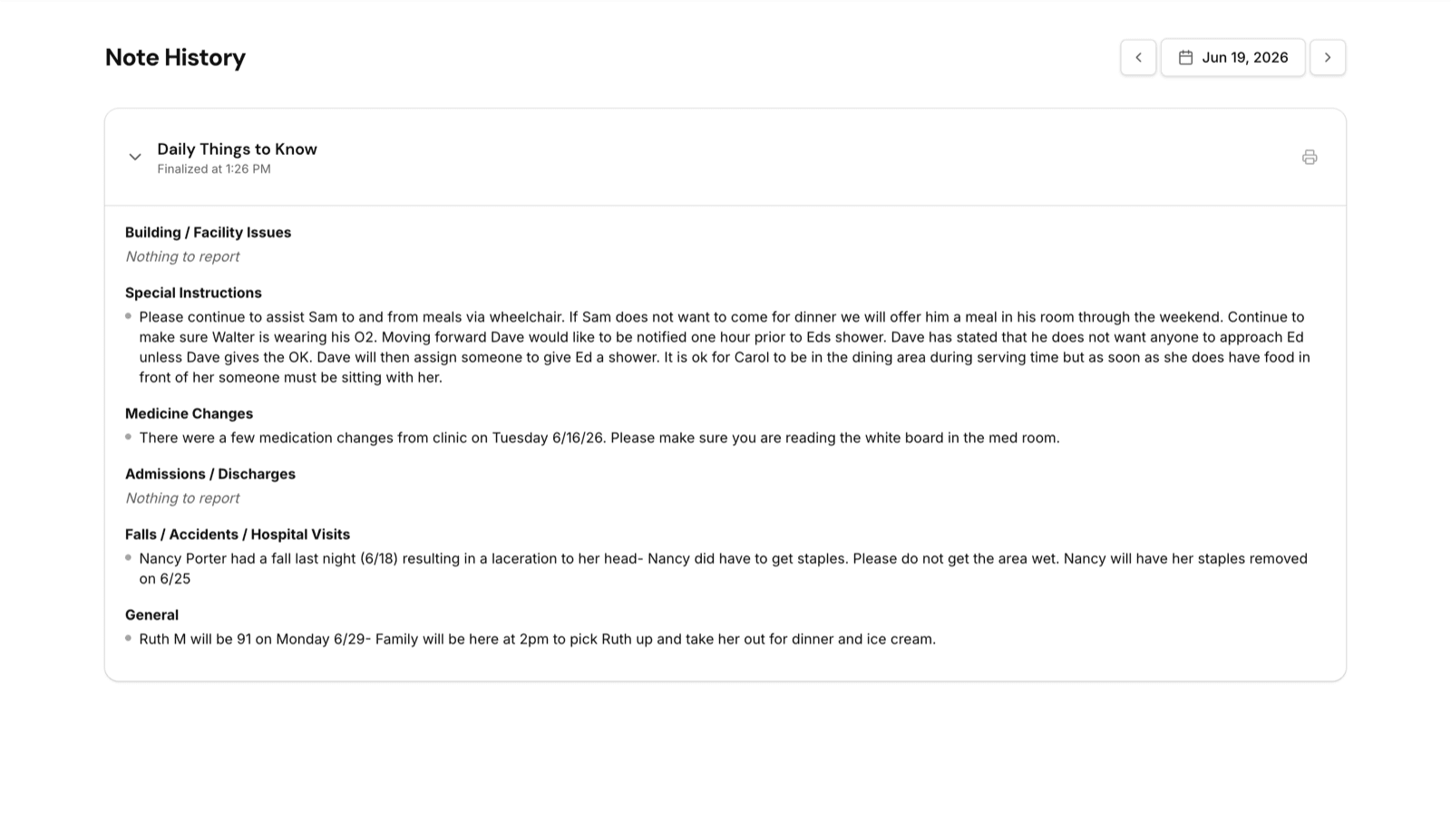 Accountability Hub note history with read receipts